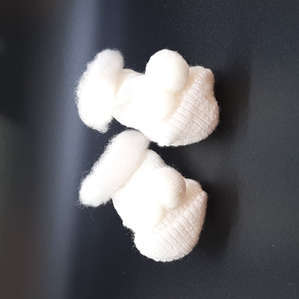 Newborn Booties White Knit with Pompoms Honors Baby Vintage